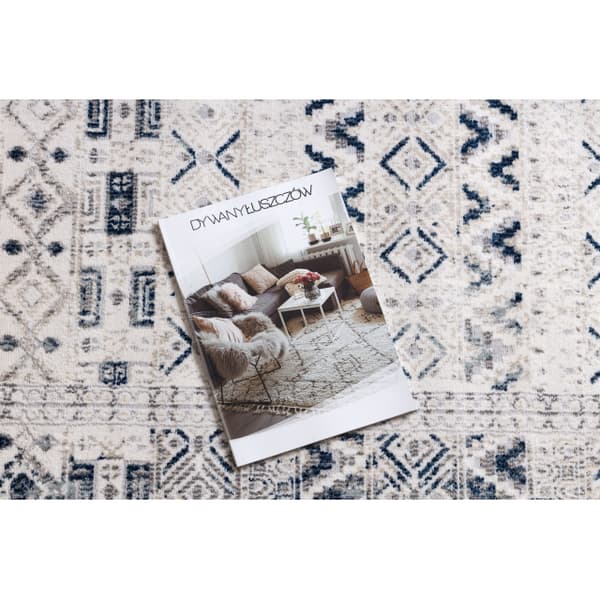 DISTIN 0833A marinblå / blå / vit modern matta - Boho, vintage, fransar, 180x270 cm