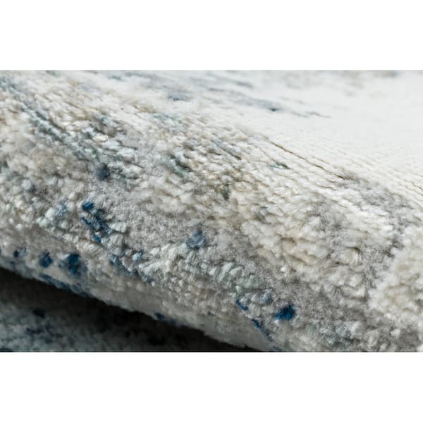 DISTIN 0845A vit / marinblå / blå modern matta - Abstraktion, ram, vintage, fransar, 160x230 cm