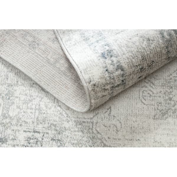 DISTIN 0201A valkoinen / sininen / vaaleanvihreä moderni matto - Ornamentti, runko, intage, hapsut, 160x230 cm