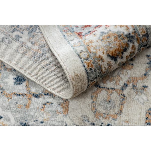 DISTIN 0834A laivastonsininen / sininen / keltainen / terrakotta moderni matto - Ornamentti, vintage, hapsut, 120x170 cm