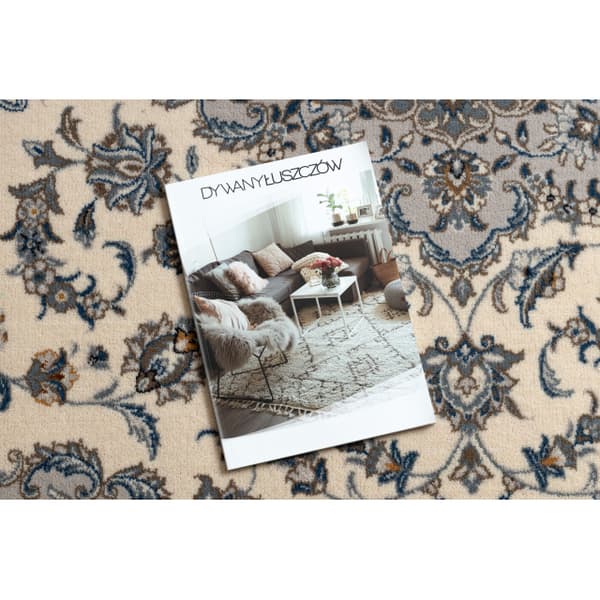 Matta Ull NAIN Ornament, ram, 7335/51635 beige / blå, 120x170 cm