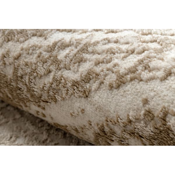 Modern matta DUKE 51541 beige - Geometrisk, strukturerad, mycket mjuk, fransar, 180x270 cm