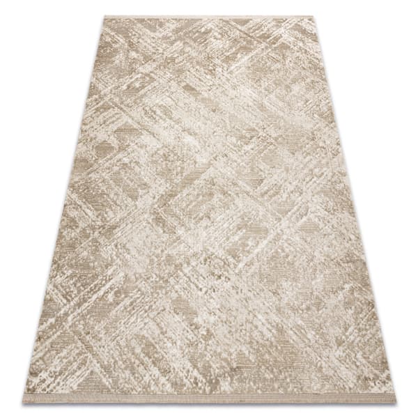 Modern matta DUKE 51541 beige - Geometrisk, strukturerad, mycket mjuk, fransar, 180x270 cm