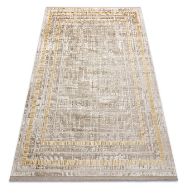 Modern matta DUKE 51523 beige / guld - Ram, strukturerad, mycket mjuk, fransar, 120x170 cm