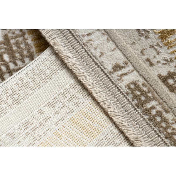 Modern matta DUKE 51523 beige / guld - Ram, strukturerad, mycket mjuk, fransar, 280x370 cm