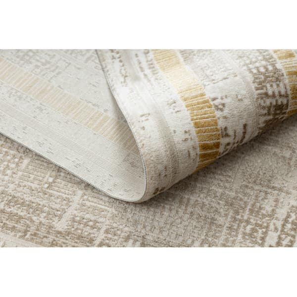 Modern matta DUKE 51523 beige / guld - Ram, strukturerad, mycket mjuk, fransar, 280x370 cm