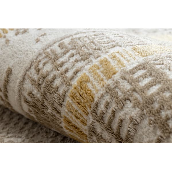Modern matta DUKE 51523 beige / guld - Ram, strukturerad, mycket mjuk, fransar, 280x370 cm