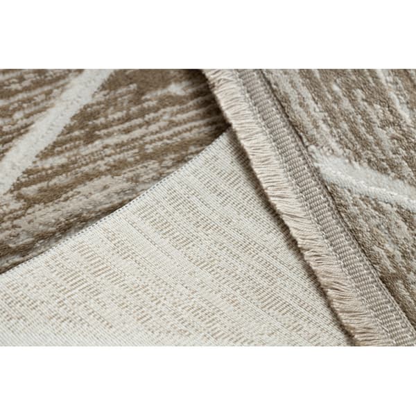 Modern matta DUKE 51557 beige / kräm - Geometrisk, strukturerad, mycket mjuk, fransar, 280x370 cm