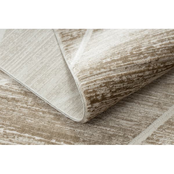 Modern matta DUKE 51557 beige / kräm - Geometrisk, strukturerad, mycket mjuk, fransar, 280x370 cm