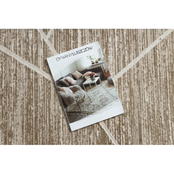 Modern matta DUKE 51557 beige / kräm - Geometrisk, strukturerad, mycket mjuk, fransar, 280x370 cm