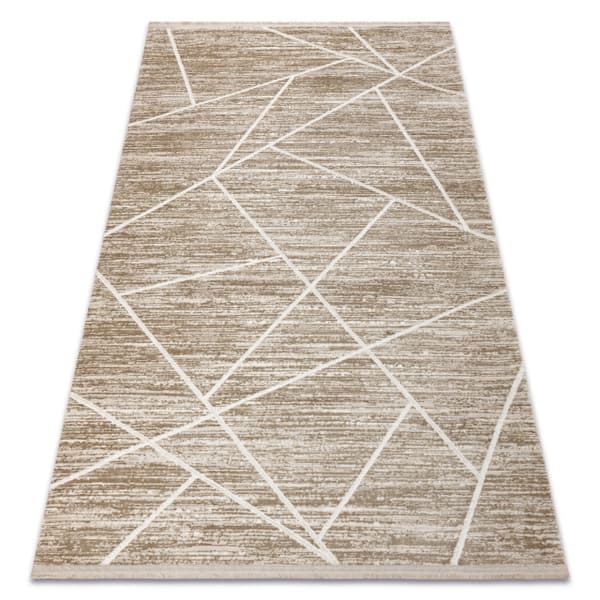 Modern matta DUKE 51557 beige / kräm - Geometrisk, strukturerad, mycket mjuk, fransar, 280x370 cm