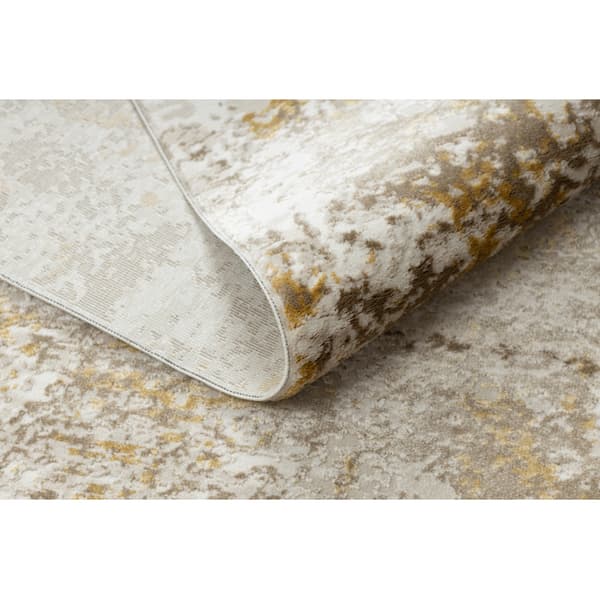 Modern matta DUKE 51546 beige / guld - Vintage, strukturerad, mycket mjuk, fransar, 140x190 cm
