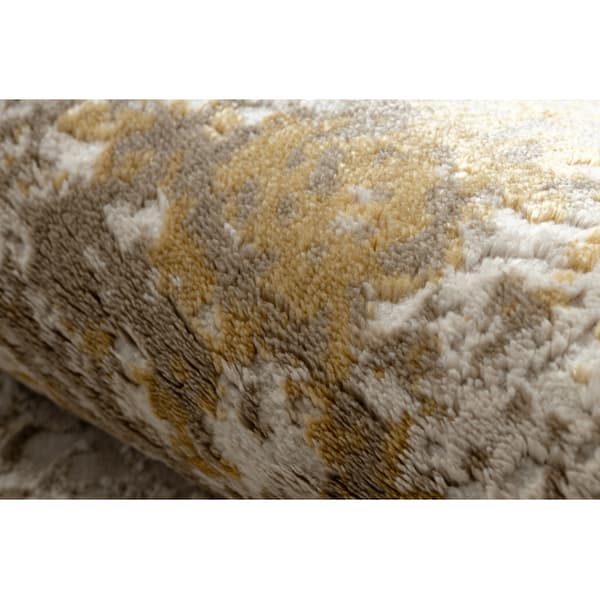 Modern matta DUKE 51546 beige / guld - Vintage, strukturerad, mycket mjuk, fransar, 140x190 cm