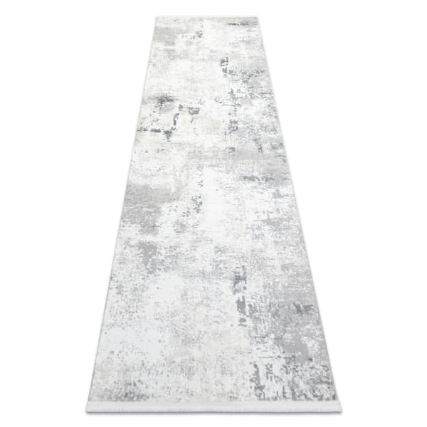 Modern matta, matta gångväg DUKE 51378 kräm / grå - Betong, sten strukturerad, mycket mjuk, fransar, 80x300 cm