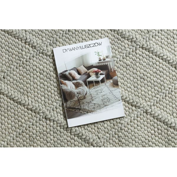 Uldtæppe TAHAR 99001C beige - HÅNDVÆVET løkke, romber, boho, 120x180 cm