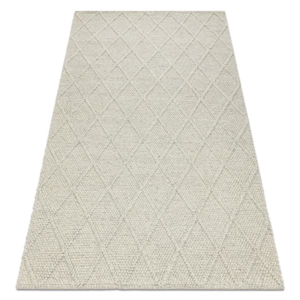 Uldtæppe TAHAR 99001C beige - HÅNDVÆVET løkke, romber, boho, 200x290 cm