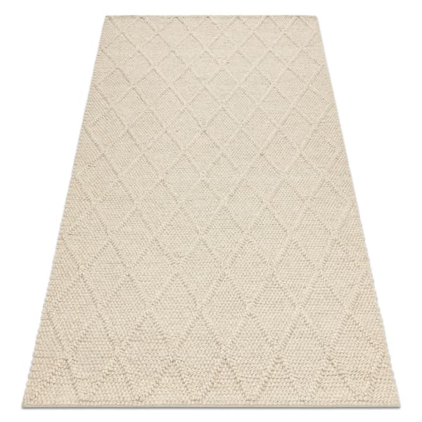 Uldtæppe TAHAR 99001B fløde - HÅNDVÆVET løkke, romber, boho, 160x240 cm