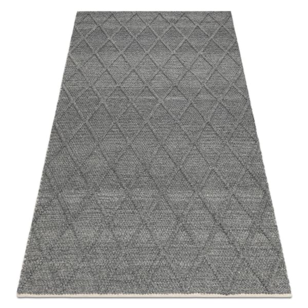 Uldtæppe TAHAR 99001K antracit - HÅNDVÆVET løkke, romber, boho, 160x240 cm