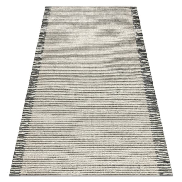 Villamatto TAHAR 99003F kerma / harmaa - KÄSINKUDOTU Linja, hapsut , 90x150 cm