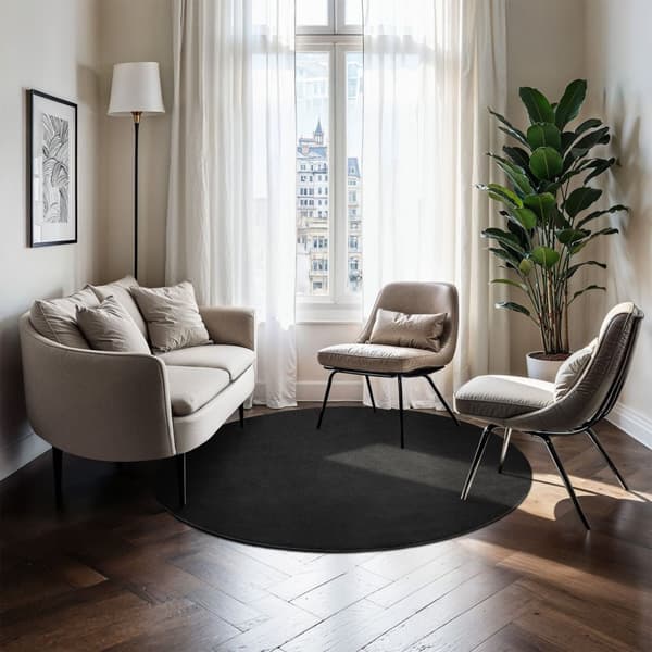 Kortluvet tæppe Soft Zone - sort,Ø 120 cm