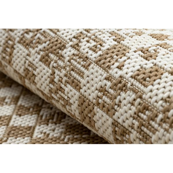 FLAT 48955265 Sisal matta Geometrisk - naturlig beige stråfärg, snöre, 140x200 cm