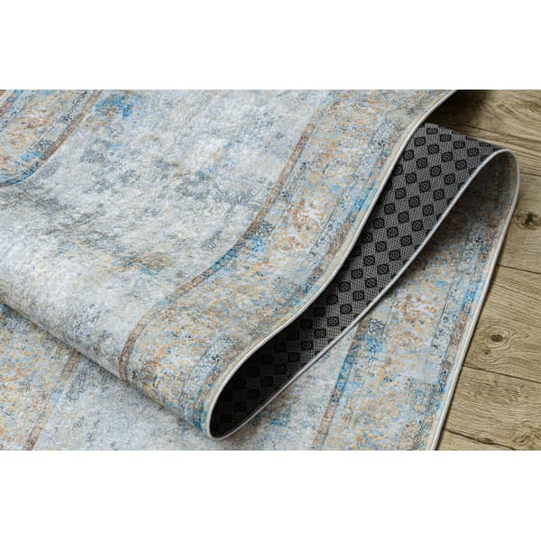 Kumipäällysteinen päällyste LOTUS BORDERO 95111 harmaa / beige liukumaton PESTÄVÄ 100cm, 100x260 cm
