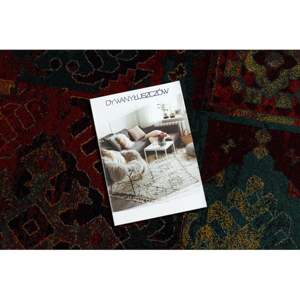 Ullmatta OMEGA AVAR Fyrkant Ram, ruter, oriental - ruby, 200x200 cm