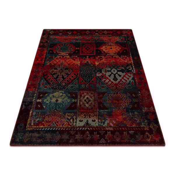 Ullmatta OMEGA AVAR Fyrkant Ram, ruter, oriental - ruby, 200x200 cm
