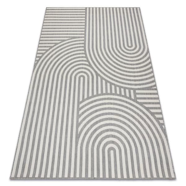 Matta SISAL FLAT 49376637 Cirklar ränder grå/kräm, 200x290 cm