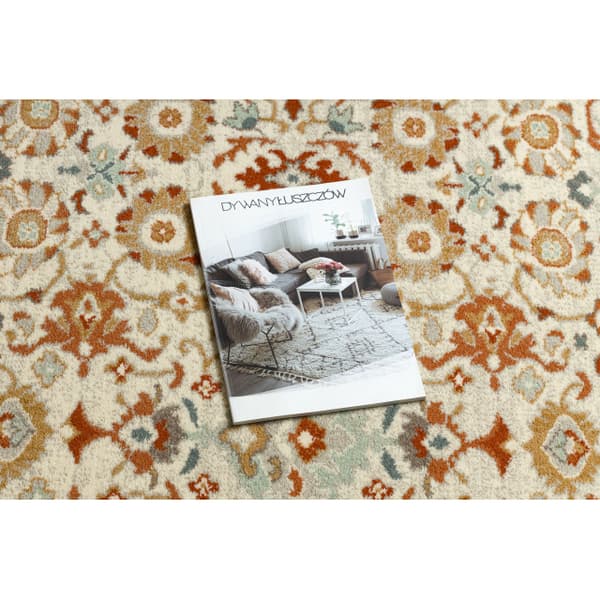 Uldtæppe SOHO 477.26.LA100 OSTA Ornament, ramme natur beige / terrakotta, 135x200 cm