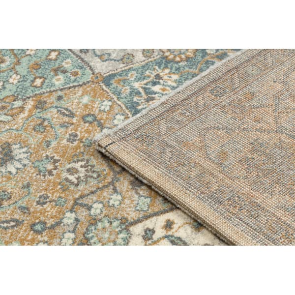 Uldtæppe SOHO 477.27.LA990 OSTA - Rombe, geometrisk ramme, naturlig beige / grøn, 200x300 cm