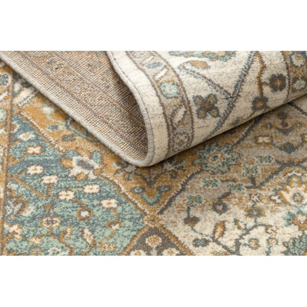 Ullmatta SOHO 477.27.LA990 OSTA - Romb, geometrisk ram naturlig beige / grön, 240x340 cm