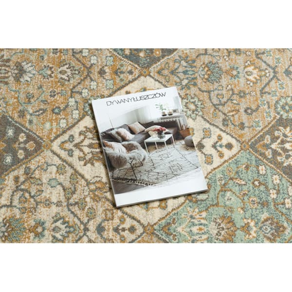 Ullmatta SOHO 477.27.LA990 OSTA - Romb, geometrisk ram naturlig beige / grön, 240x340 cm