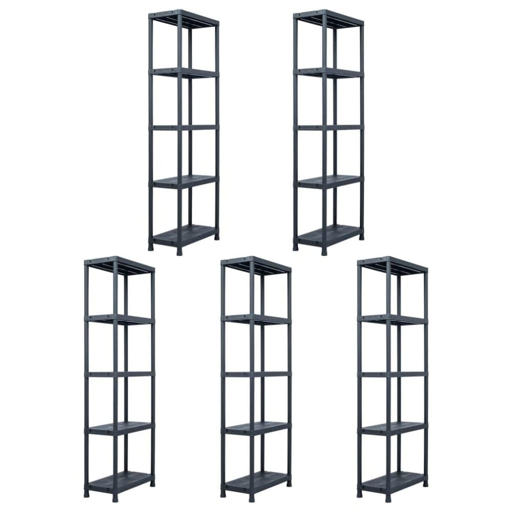 vidaXL Varastohyllyt 5 kpl 125 kg muovi 60x30x180 cm musta