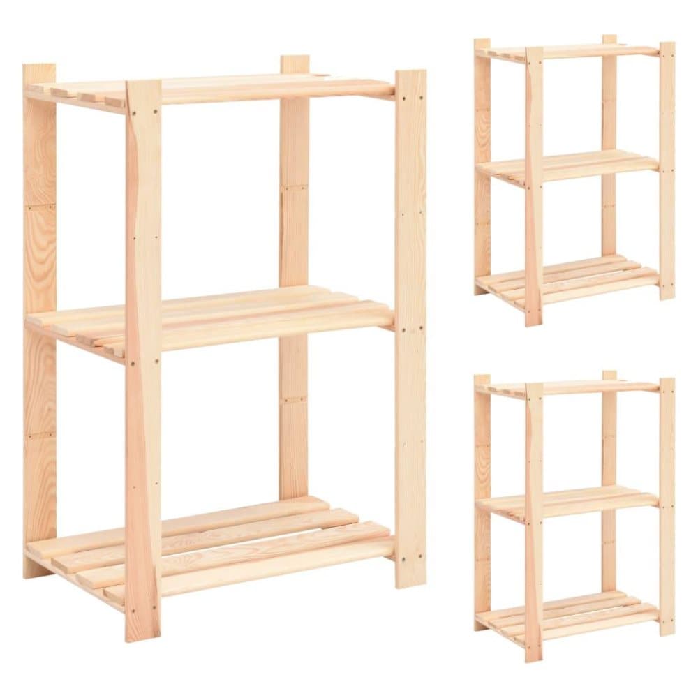 vidaXL Förvaringshylla 3 hyllor 3 st 60x38x90 cm massiv furu 150 kg