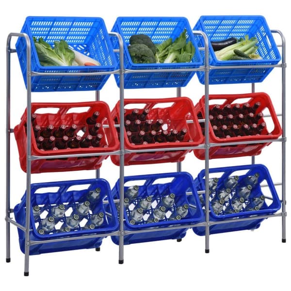 vidaXL Förvaringshylla för 9 backar silver 145x33x116 cm stål