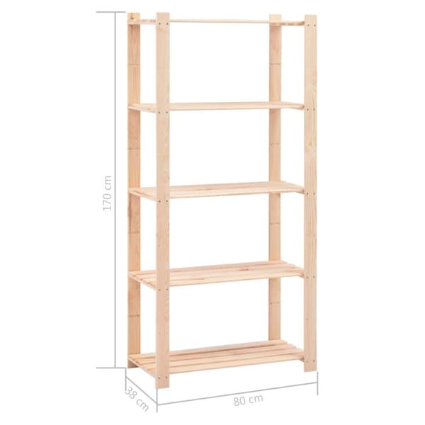 vidaXL 5-kerroksinen varastohylly 80x38x170 cm täysi mänty 250 kg