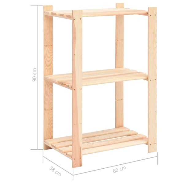 vidaXL 3-kerroksiset varastohyllyt 2 kpl 60x38x90 cm täysi mänty 150kg