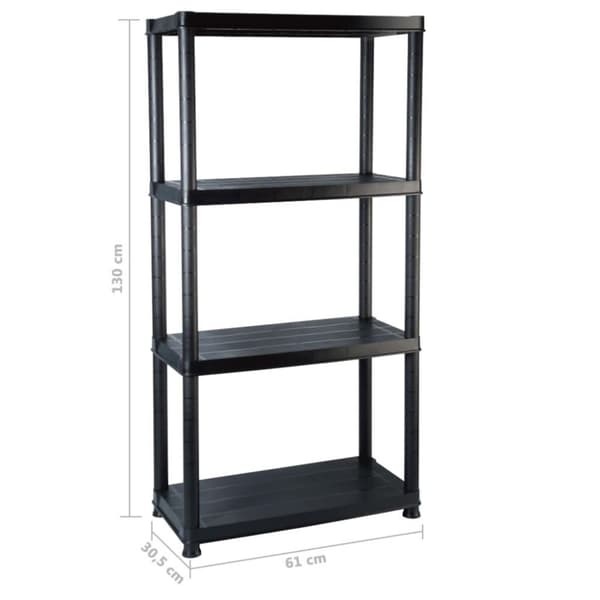 vidaXL Oppbevaringshylle 4 nivåer svart 61x30,5x130 cm plast