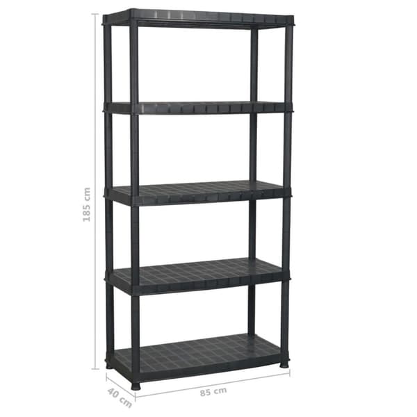 vidaXL Förvaringshylla 5 hyllor svart 85x40x185 cm plast