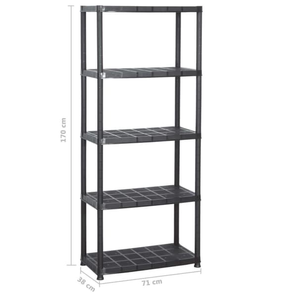 vidaXL opbevaringsreol 5 hylder 71x38x170 cm plastik sort