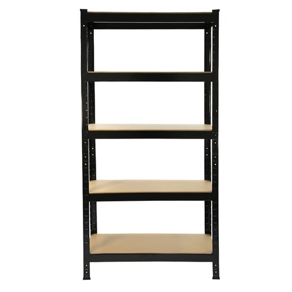T-Rax Robust Svart Lagerhylla Verkstadshylla Garagehylla Verkstad Garage Lager Förvaring MDF Bultfri Bultlös Legerat Stål Gummifötter 75 x 30 x 150 cm