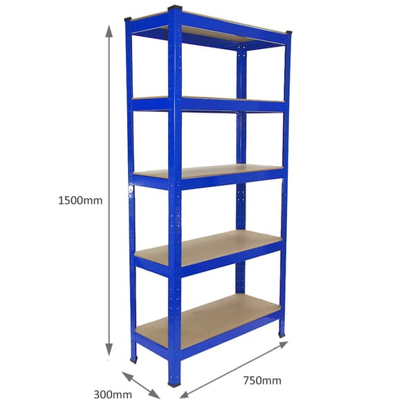 T-Rax Robust Blå Lagerhylla Verkstadshylla Garagehylla Verkstad Garage Lager Förvaring MDF Bultfri Bultlös Legerat Stål 75 x 30 x 150 cm