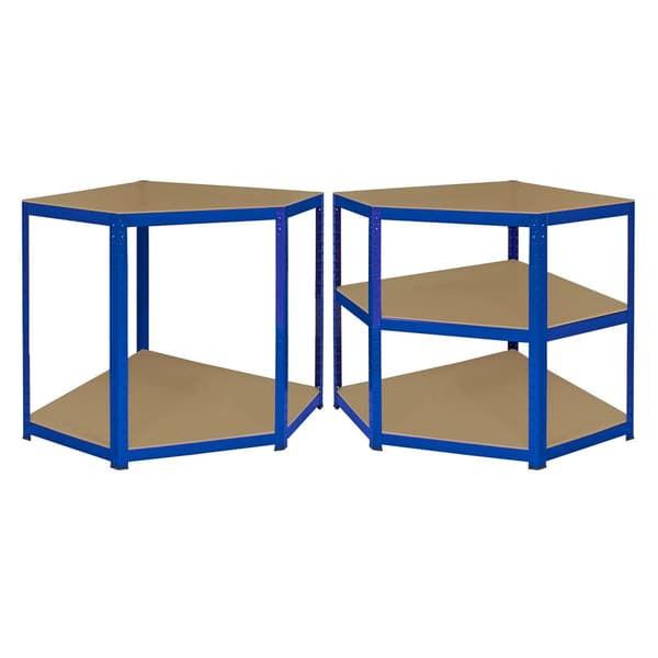 T-Rax Robust Blå Hörnhylla Lagerhylla Verkstadshylla Garagehylla Verkstad Garage Lager Förvaring MDF Bultfri Bultlös Legerat Stål 180 x 90 x 45 cm