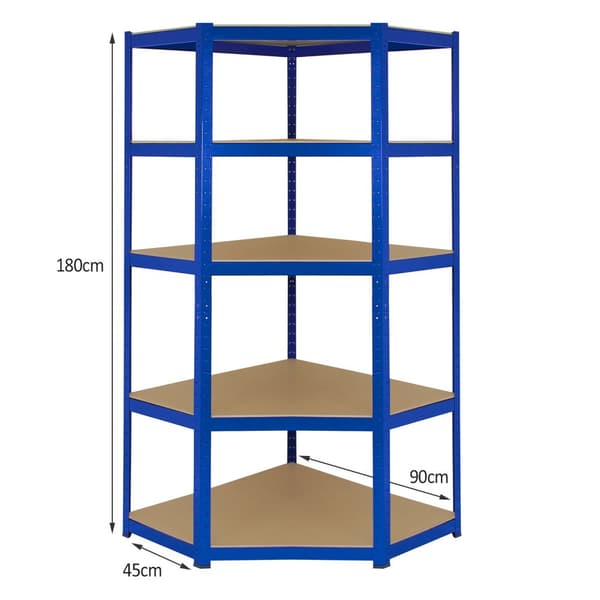 T-Rax Robust Blå Hörnhylla Lagerhylla Verkstadshylla Garagehylla Verkstad Garage Lager Förvaring MDF Bultfri Bultlös Legerat Stål 180 x 90 x 45 cm