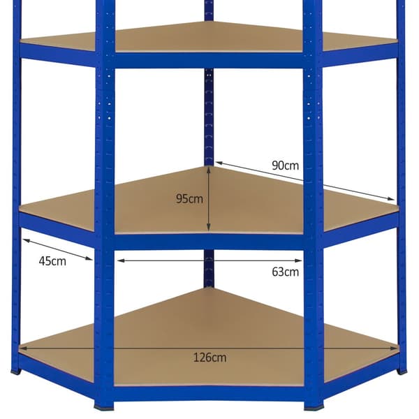 T-Rax Robust Blå Hörnhylla Lagerhylla Verkstadshylla Garagehylla Verkstad Garage Lager Förvaring MDF Bultfri Bultlös Legerat Stål 180 x 90 x 45 cm