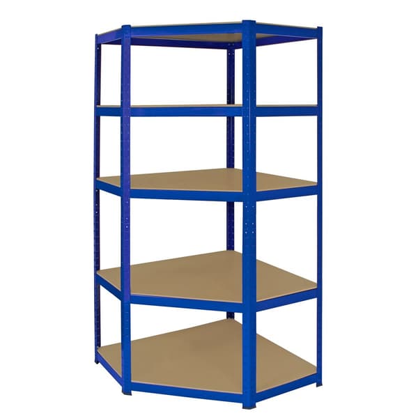 T-Rax Robust Blå Hörnhylla Lagerhylla Verkstadshylla Garagehylla Verkstad Garage Lager Förvaring MDF Bultfri Bultlös Legerat Stål 180 x 90 x 45 cm