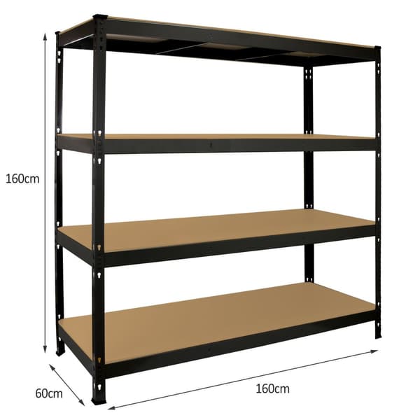 Q-Rax Robust Svart Extra Bred Lagerhylla Verkstadshylla Garagehylla Verkstad Garage Lager Förvaring MDF Bultfri Bultlös Tjockt Stål 160 x 160 x 60 cm