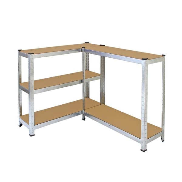 2 x Robusta Lagerhyllor Silver Verkstadshylla Garagehylla Verkstad Garage Lager Förvaring MDF Bultfri Bultlös Galvaniserat Stål 180 x 90 x 30 cm