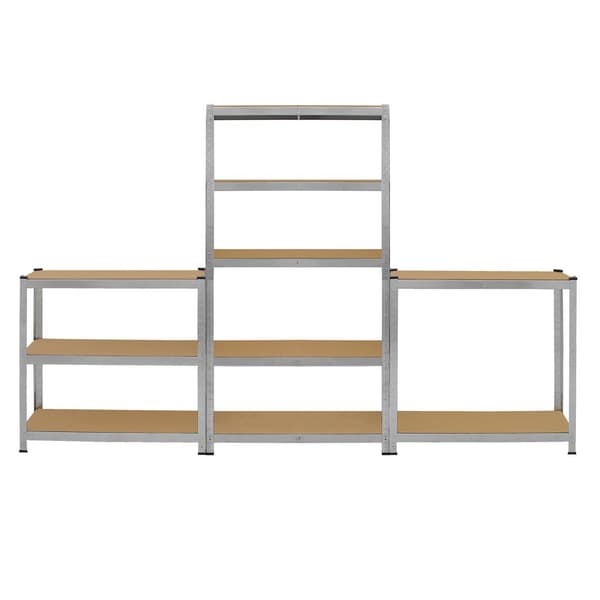 2 x Robusta Lagerhyllor Silver Verkstadshylla Garagehylla Verkstad Garage Lager Förvaring MDF Bultfri Bultlös Galvaniserat Stål 180 x 90 x 30 cm